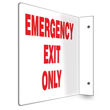 Imagem de ACCUFORM Placa de projeção 90D Signs PSP226, legenda "Emergency EXIT ONLY", painel de 20 x 30 cm, plástico de alto impacto de 0,25 cm de espessura, orifícios de montagem pré-perfurados, vermelho sobre