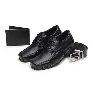 Imagem de Kit Sapato Social Infantil Menino Solado PVC Cadarço Igreja Evangelico Com Carteira e Cinto Tamanho:33;Cor:Preto;Gênero:Masculino;Departamento BS:Esporte
