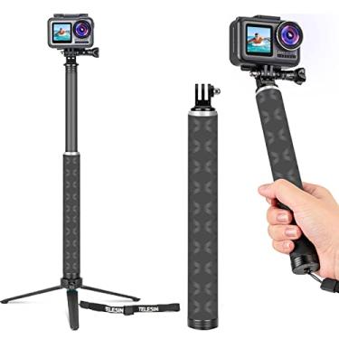 Imagem de TELESIN Tripé de bastão de selfie, monopé de extensão leve de fibra de carbono de 90 cm para GoPro Max Hero 12 11 10 9 8 7 6 5, DJI Action 3 4, Insta360 X2 X3 GO2 GO3 Acessórios de câmera