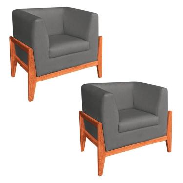 Imagem de Kit 02 Poltronas Lucy Linho Cinza A26 Castanho