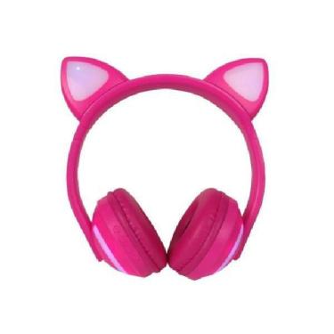 Imagem de Fone De Ouvido Headphone Bluetooth Com Orelha De Gato Rosa