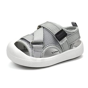 Imagem de Sandálias esportivas para meninos e meninas, leves, antiderrapantes, sola de borracha, praia, sapatos aquáticos para o verão, crianças, primeira caminhada, C-grey, 4.5 Toddler