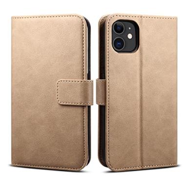 Imagem de Capa carteira para iPhone 11 Pro Max/11 Pro/11, capa flip magnética removível com suporte para cartão placa de metal integrada para montagem magnética, caqui, 11pro max 16,5 cm