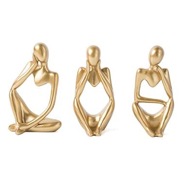 Imagem de FJS Estátuas Gold Thinker para decoração de mesa, arte abstrata, escultura, conjunto de 3 estatuetas douradas, decorações de casa para casa, sala de estar, escritório, prateleira, quarto