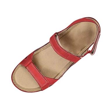 Imagem de Sandálias femininas sandálias de cunha sapatos abertos sólidos para uso ao ar livre cunha de praia feminina dedo do pé casual feminino casual, Vermelho, 7