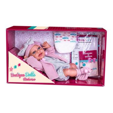 Imagem de Boneca Boutique Dolls Reborn com casaco rosa e acessorios - 472 super toys