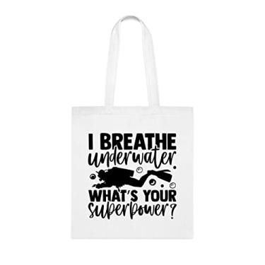 Imagem de Sacola I Breathe debaixo d'água, presente divertido, bolsa de ombro, bolsas reutilizáveis, cesta de Natal de aniversário, ideia de presente, Branco