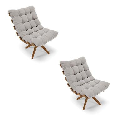 Imagem de Kit 2 Poltronas Giratória Veludo Cinza Base Madeira D`rossi