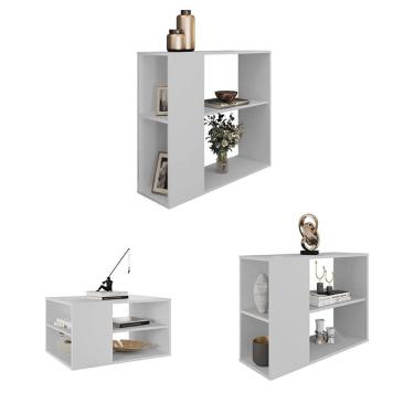 Imagem de Conjunto Kit Sala De Estar Mesas E Aparador Opala Branco