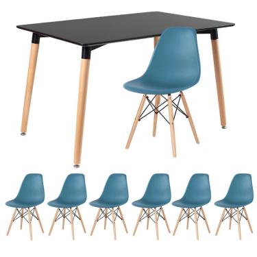 Imagem de KIT - Mesa de jantar retangular Eames 80 x 120 cm preto + 6 cadeiras Eiffel DSW