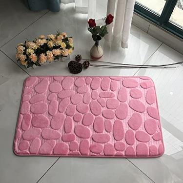 Imagem de SHENGANG Tapete de Banheiro Tapete de Banho Absorvente Tapetes de Pebble Antiderrapante Espuma de Memória Tapete Lavável Tapete de Chuveiro, Rosa, 50x80cm