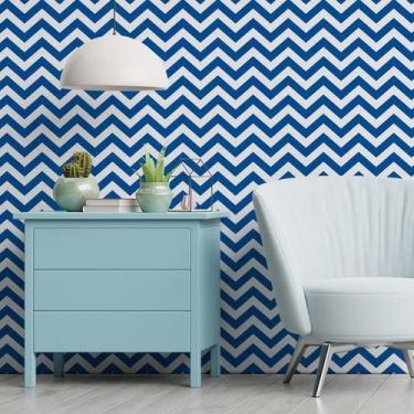 Imagem de Papel De Parede Adesivo Chevron Azul Quarto Sala Rolo 3m