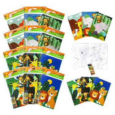 Imagem de Zoo Jungle Safari Animals livros de colorir com giz de cera brindes de festa, conjunto com 12