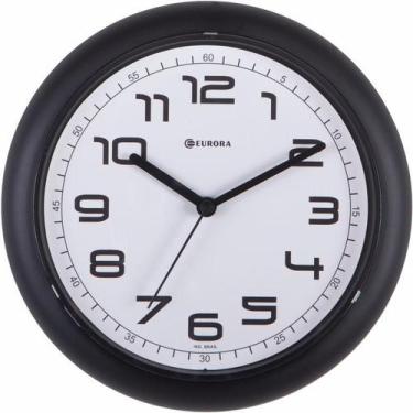Imagem de Relógio De Parede Eurora Preto Com Mostrador Branco