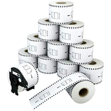 Imagem de LabelChoice - Substituição de etiqueta compatível para Brother DK-2205 (6,44 cm X 100 pés) fita de papel contínua, use com impressoras de etiquetas QL - 12 rolos + 1 moldura