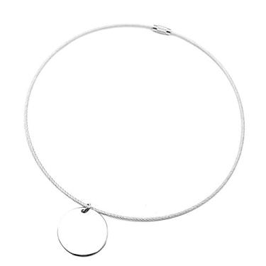 Imagem de Colar feminino com gargantilha a disco COUYA Prata de aço inoxidável Colar com pingente redondo Pingente de moeda 45 cm