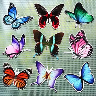 Imagem de 18 peças Ímãs de tela borboleta decorativos magnético flexível protetor dupla face multicolorida tela ímãs de porta de tela tela porta ímãs de geladeira para manter animais de estimação, pessoas e porta deslizante seguros