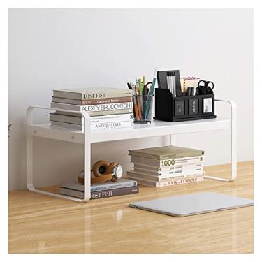 Imagem de Estante simples arte de ferro prateleira de mesa organizador de mesa prateleira de armazenamento de escritório pequeno prateleira de exibição para materiais de escritório cozinha banheiro dormitório, estante branca (cor: branco-a, tamanho: 30x20x18