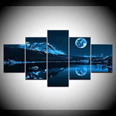 Imagem de CNBPIC 5Pcs Abstrato Blue Moon Night Scene Canvas Hd Posters decoração da Sala de Estar