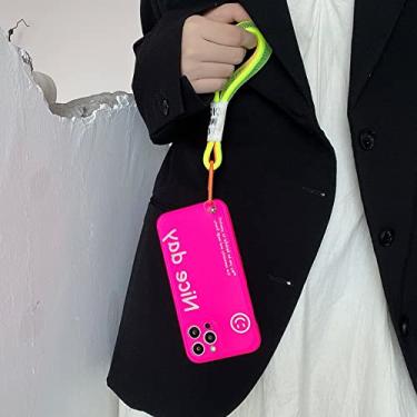 Imagem de Capa de silicone com alça de mão com cordão de fluorescência para iPhone 13 11 12 Pro Max XS XR X 8 7 Plus SE 20 Capa macia, b, para iPhone 11Pro