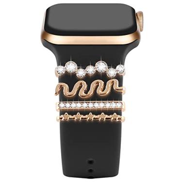 Imagem de ALMNVO Watch Band Charm para Apple watch 49/45/41/38/40/42/44mm,Jewelry Charms para iWatch Band Series 8/7/6/5/4/3/SE/Ultra,Bling Metal- Anéis-Loops decorativos para pulseira de relógio Samsung Galaxy