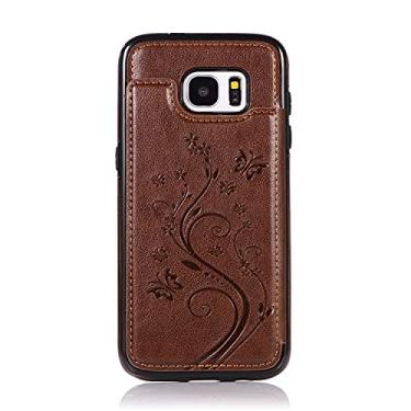 Imagem de Caso de capa de telefone de proteção Para Samsung Galaxy S7 Borda Phone Case, luxo Pu Caso de couro [dois fecho magnético] [slots de cartão] função de suporte de flor de borboleta padrão durável macio