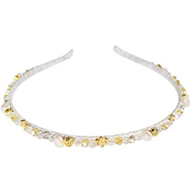 Imagem de Faixas de cabelo com pérolas naturais para mulheres e meninas, tiara de strass de cristal brilhante, faixa de cabelo com contas, acessórios de cabelo antiderrapantes para festa de casamento (branca)