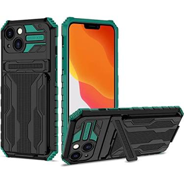 Imagem de GANYUU Capa para iPhone 14 Plus, capa carteira à prova de choque de grau militar com suporte e porta-cartão capa protetora de camada dupla TPU capa protetora de telefone 6,7 polegadas (cor: verde)