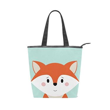 Imagem de Bolsa feminina durável de lona com desenho de raposa fofa, bolsa de ombro para compras