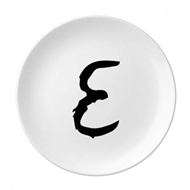 Imagem de Alfabeto grego Epsilon Placa de silhueta preta decorativa de porcelana Salver Prato de jantar