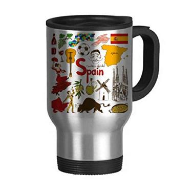 Imagem de Caneca de viagem com bandeira nacional da Espanha Landscap com tampa flip em aço inoxidável copo de carro copo térmico