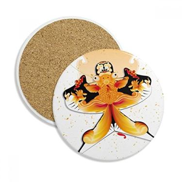 Imagem de Caneca de porta-copos com padrão de pipa de cultura tradicional chinesa para proteção de mesa, pedra absorvente