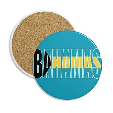 Imagem de Porta-copos de cerâmica com nome da bandeira do país das Bahamas, pedra absorvente para bebidas, presente de 2 peças