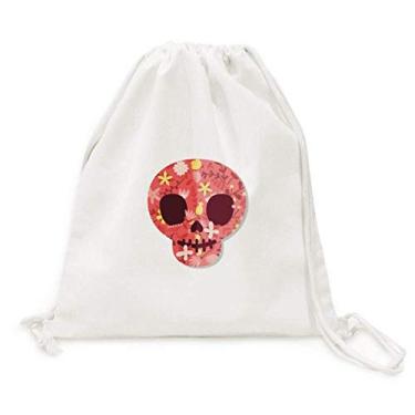 Imagem de Pink Skulls Mochila de lona com cordão para o Dia dos Mortos do México