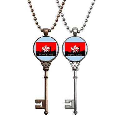 Imagem de OFFbb-USA Colar com pingente de paisagem arquitetônica de Hong Kong para decoração de casais