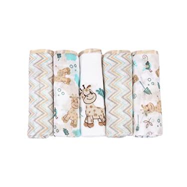 Imagem de Fralda de Pano Bordada Estampada Ombro com Bainha Kit 5 Unidades Minasrey Dengo (Girafinha Bege)