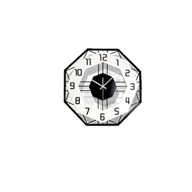 Imagem de Relógios de parede relógio de quartzo branco e preto geométrico de 20 polegadas estrutura de metal ponteiro segundos de varredura silenciosa adequado para relógios decorativos na sala de estar familiar e no