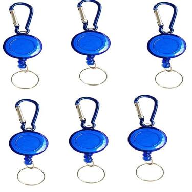 Imagem de Suporte de rolagem de crachá retrátil de 6 peças gancho e laço corda de fio de aço chaveiro retrátil mini ferramenta pequena retrátil ao ar livre (Azul)