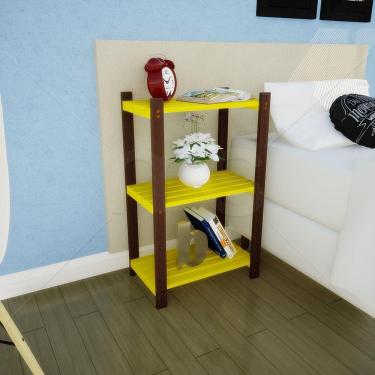 Imagem de Estante Multiuso 3 Prateleiras Colors MaderSilva Imbuia/Amarelo