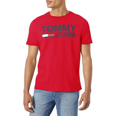 Imagem de Tommy Hilfiger Camiseta masculina de manga curta com estampa, vermelho maçã, GG