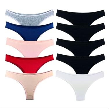 Imagem de Kit 10 Calcinhas Tanga Cotton Algodão Cotton Básica Lisa