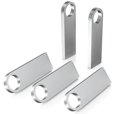 Imagem de ABLAZE Pen Drive de 32 GB, pacote com 5 unidades de metal USB 2.0 com chaveiros, pendrive USB (prata)