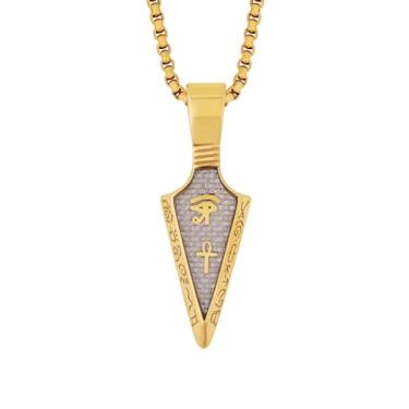 Imagem de HAQUIL Arrowhead Necklace, pingente de aço inoxidável banhado a ouro com a cabeça de flecha hieroglífica do Olho de Hórus Ankh, corrente de caixa, presentes de joias egípcias