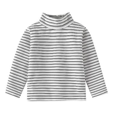 Imagem de Camisetas para meninos 2t pulôver feminino gola alta manga longa xadrez parte inferior interna acolchoada roupas para meninos camisas de manga longa, Branco, 5/6X