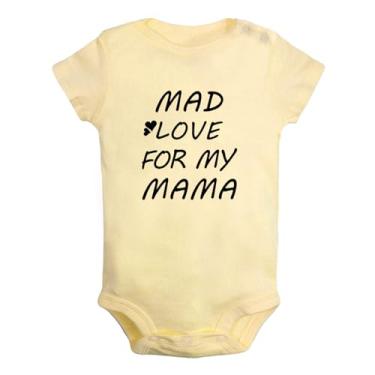 Imagem de iDzn Macacão unissex Mad Love For Mama para bebês recém-nascidos macacão infantil roupas gráficas roupas infantis, Amarelo, 18-24 Months