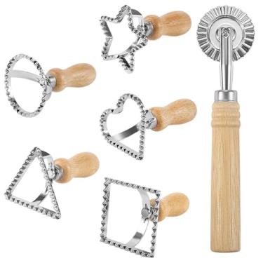 Imagem de Cortador de carimbos para ravioli de liga de pastelaria com molde de massa, faça você mesmo, triângulo, coração, estrela versátil, redondo, canelado, 5 peças
