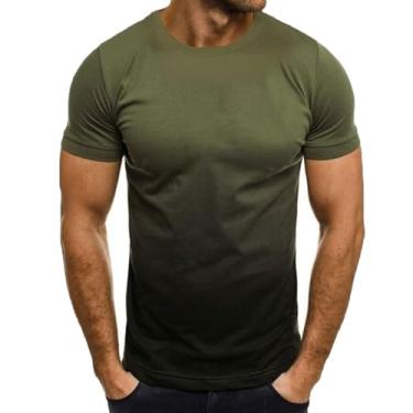Imagem de Camiseta masculina verão gráfico gradiente manga curta camiseta casual henley tripulação pescoço t atlético ajuste jogging engraçado topo (Color : Green 099-1, Size : 3XL)