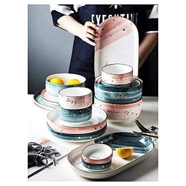 Imagem de Conjunto de louça de porcelana - conjunto de pratos de jantar, conjuntos de louça luxuosos modernos 48 peças conjunto de pratos e tigelas coloridos serviço para 8, inquebrável lavável na máquina de