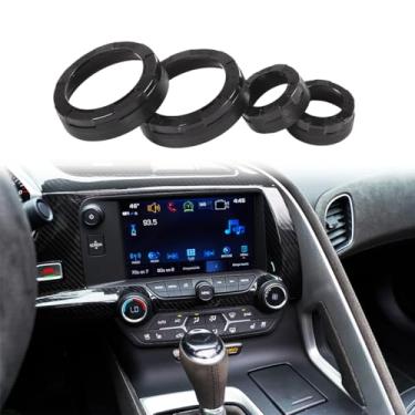 Imagem de JONKOKO Liga de alumínio para Chevrolet Corvette C7 2014-2019 carro ar condicionado tampa botão volume guarnição acessórios de carro (estilo B-preto)