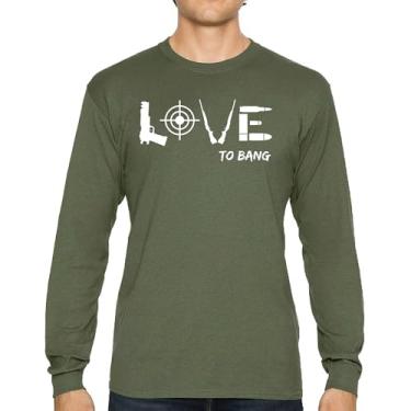 Imagem de Camiseta Love to Bang manga longa 2nd Amendment 2A Gun Right to Bear Arms Veteran Dont Tread on Me American Patriotic, Verde militar, P